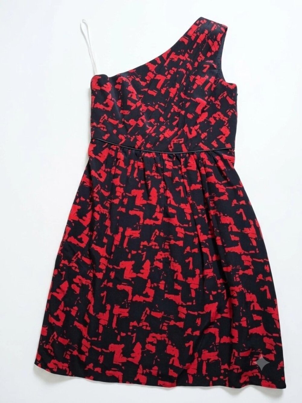 Shoshanna One Shoulder Dress Red Black Abstract Print Cocktail Party Mini Size 6